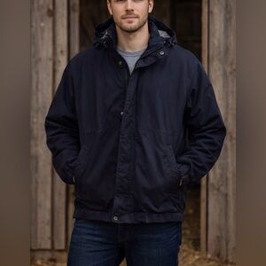 Eddie Bauer WeatherEdge Goose Down Jacket Mens XL Hooded Winter Coat Navy